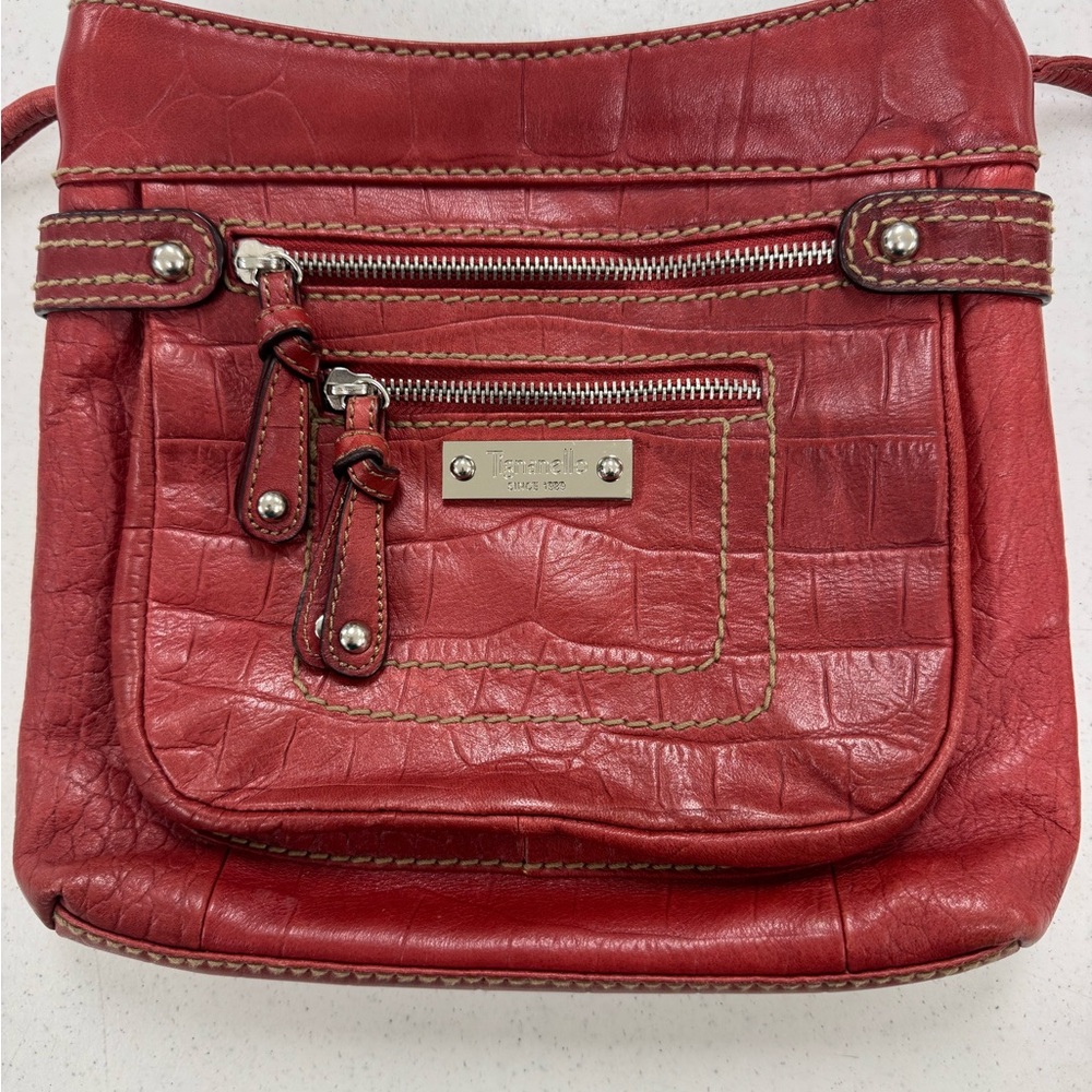 Tignanello Red Textured Shoulder Bag